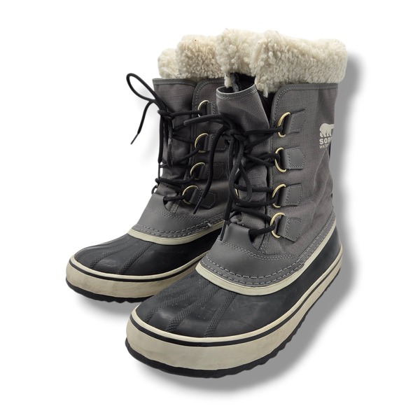 Sorel Winter Carnival Waterproof Boots Womens 10 Gray Nylon Felt - Picture 4 of 9
